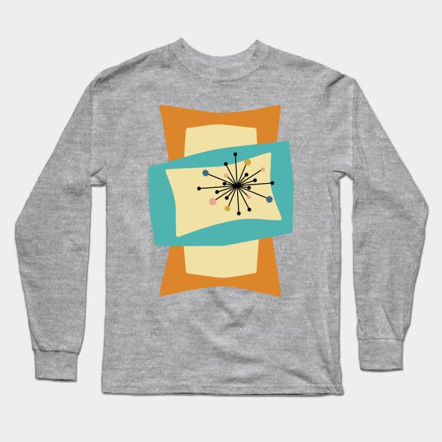 Funky Orange Rectangles Turquoise Mid Mod Long Sleeve T-Shirt by OrchardBerry